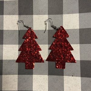 Red glitter tree earrings